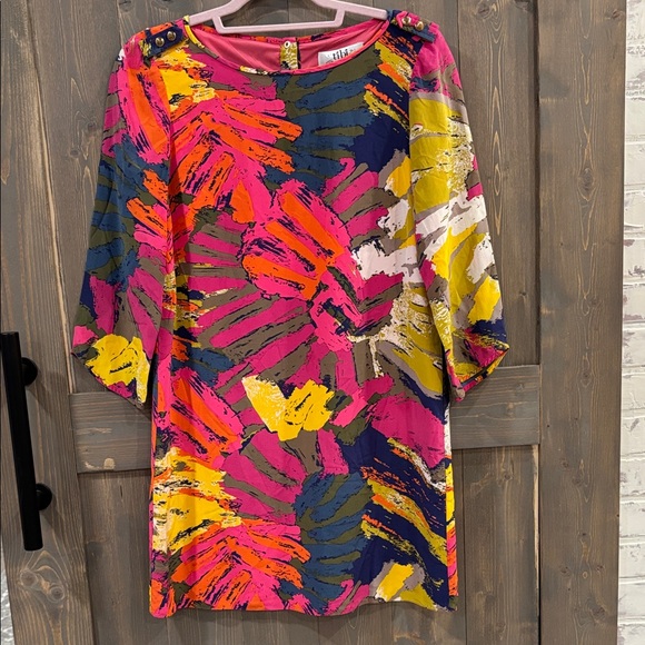 Tibi Dresses & Skirts - Tibi Pink Multi Abstract Brushstroke Mini Dress